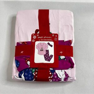Simple Pleasures Pajama Set With Headband Size Large Cat Print Pink Magenta Pant